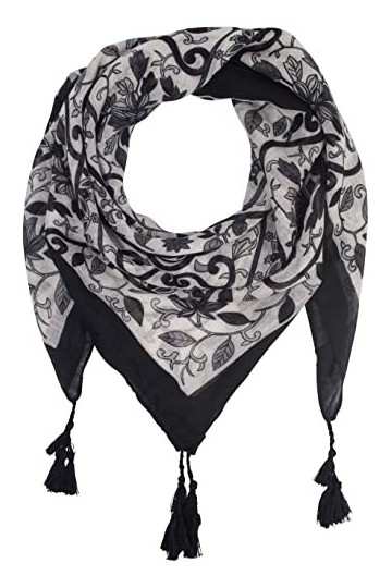 fashionchimp ® Écharpe pour femme avec pompons décoratifs et motifs mélangés broderie, écharpe à franges, écharpe triangulair