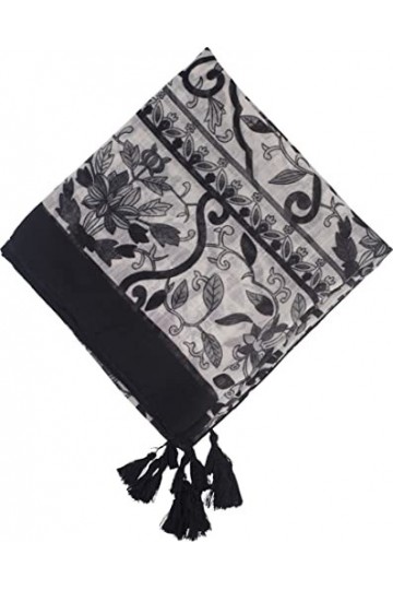 fashionchimp ® Écharpe pour femme avec pompons décoratifs et motifs mélangés broderie, écharpe à franges, écharpe triangulair