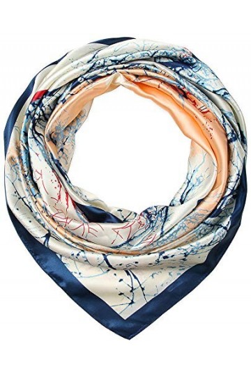 Corciova Grande écharpe carrée en soie pour femme 35 cm - Bleu - Large