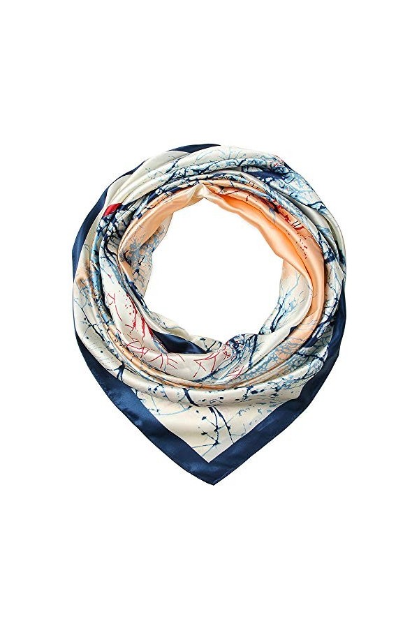 Corciova Grande écharpe carrée en soie pour femme 35 cm - Bleu - Large