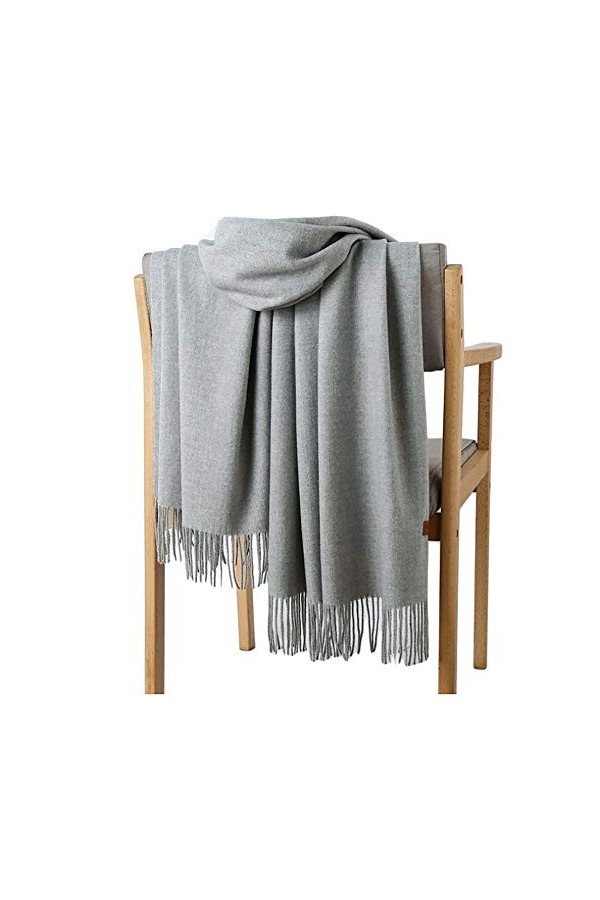 GFM® Écharpe style pashmina pour femme toucher cachemire pour lautomne et lhiver, Mélange cachemire gris clair, L