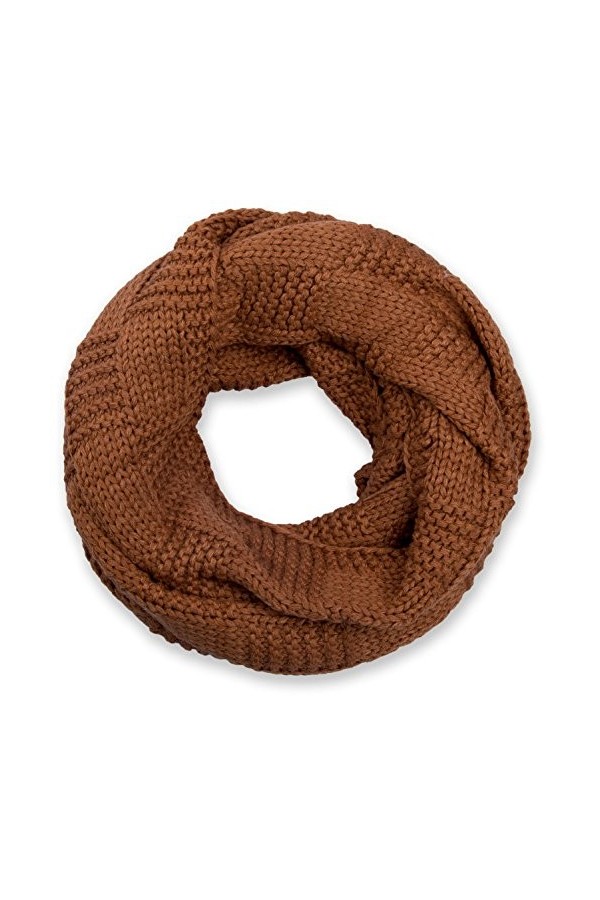 styleBREAKER écharpe loop tricotée avec motif patenté, mailles fines unies, écharpe dhiver, unisexe 01018152, couleur:Cognac