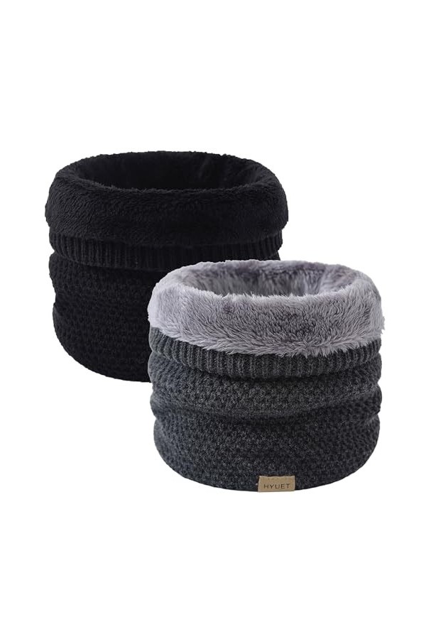 HYUET 2 Pack Cache-Cou Hiver Écharpe Circulaire Tricotée Tour de Cou Col Épaisse Cache Cou Doublée Tube Écharpe Polaire Doux 