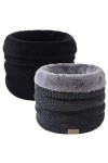 HYUET 2 Pack Cache-Cou Hiver Écharpe Circulaire Tricotée Tour de Cou Col Épaisse Cache Cou Doublée Tube Écharpe Polaire Doux 