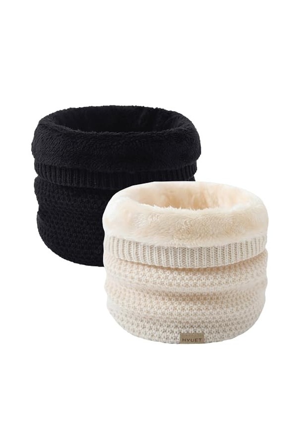 HYUET 2 Pack Cache-Cou Hiver Écharpe Circulaire Tricotée Tour de Cou Col Épaisse Cache Cou Doublée Tube Écharpe Polaire Doux 
