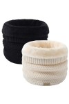 HYUET 2 Pack Cache-Cou Hiver Écharpe Circulaire Tricotée Tour de Cou Col Épaisse Cache Cou Doublée Tube Écharpe Polaire Doux 