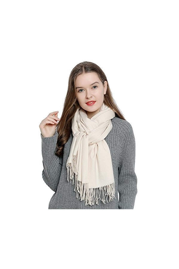 DonDon Écharpe femme hiver chaud et douce Châle Etole Foulard 185 x 65 cm - crème