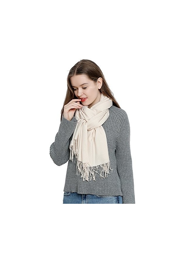 DonDon Écharpe femme hiver chaud et douce Châle Etole Foulard 185 x 65 cm - crème