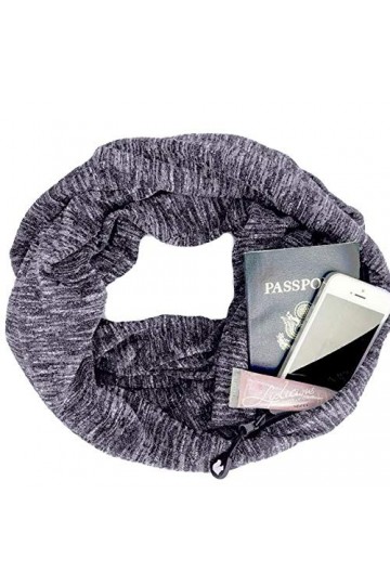 Dricar Écharpe Fermeture - Echarpe avec Poche Fermeture, Écharpe Infinity avec Poche Zippée Cachée Écharpe de Voyage Couleur 