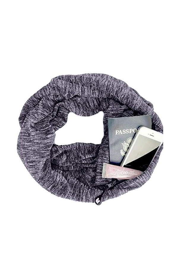 Dricar Écharpe Fermeture - Echarpe avec Poche Fermeture, Écharpe Infinity avec Poche Zippée Cachée Écharpe de Voyage Couleur 