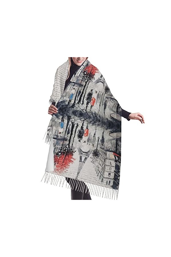 DHWUIASF Foulard à pompons en forme de loup gris pour femme - Longue écharpe douce et chaude, Touches de piano avec notes de 