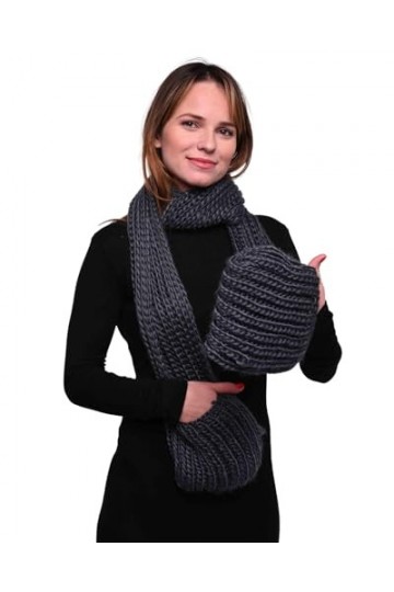 Basic Sense Écharpe dhiver tricotée avec poches, écharpes chaudes en tricot épais, gris, taille unique