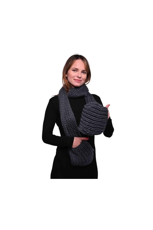 Basic Sense Écharpe dhiver tricotée avec poches, écharpes chaudes en tricot épais, gris, taille unique