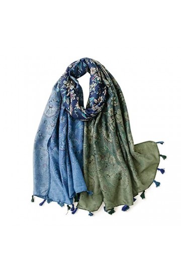LumiSyne Femme Foulard Bicolores Fleurs Imprimé Gland Long Et Doux Echarpe Chaude Etole Châle De Plage Toutes Les Saisons