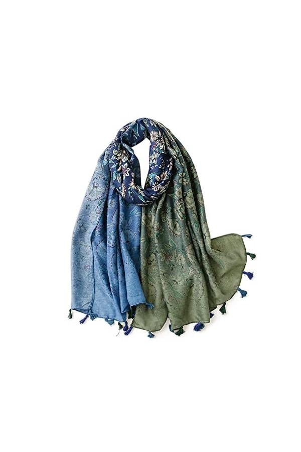 LumiSyne Femme Foulard Bicolores Fleurs Imprimé Gland Long Et Doux Echarpe Chaude Etole Châle De Plage Toutes Les Saisons