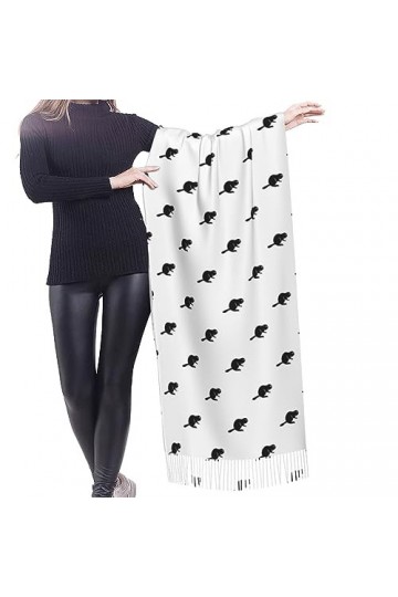 NIXNUT Écharpe chaude en cachemire avec pompon imprimé castor canadien, châle, écharpe unisexe pour lhiver., Noir , taille u