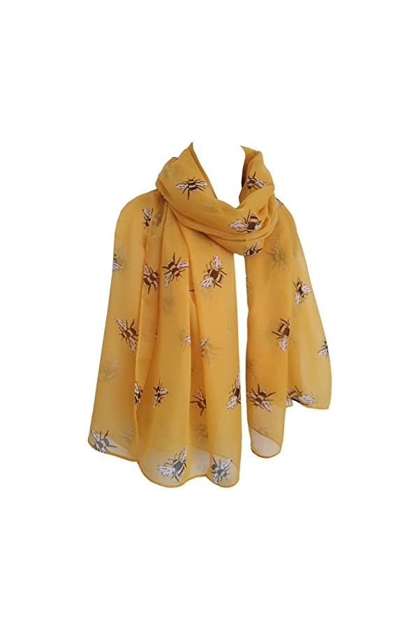 GlamLondon Foulard imprimé abeille pour femme, jaune, L
