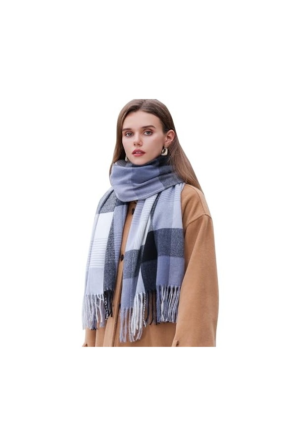 Longwu Femmes Tartan écossais Multicolore Dames écharpe et châle Wrap Cachemire Sensation Hiver Doux Chaud Longues Grandes éc