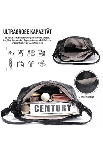 TAN.TOMI Sac à bandoulière en cuir pour femme, Schwraz