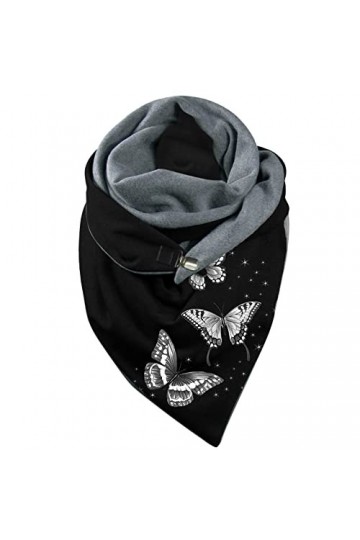 Tomwell Écharpe Femme Rétro Mode Foulard en Peluche Papillon Pissenlit Chat Print Écharpe Triangle Hiver Chaudes Châle Avec B