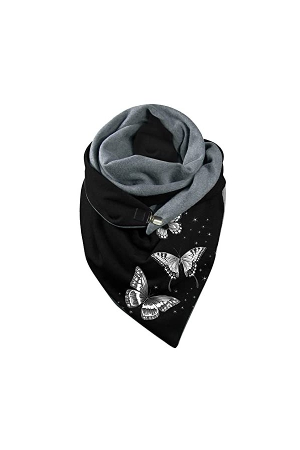 Tomwell Écharpe Femme Rétro Mode Foulard en Peluche Papillon Pissenlit Chat Print Écharpe Triangle Hiver Chaudes Châle Avec B