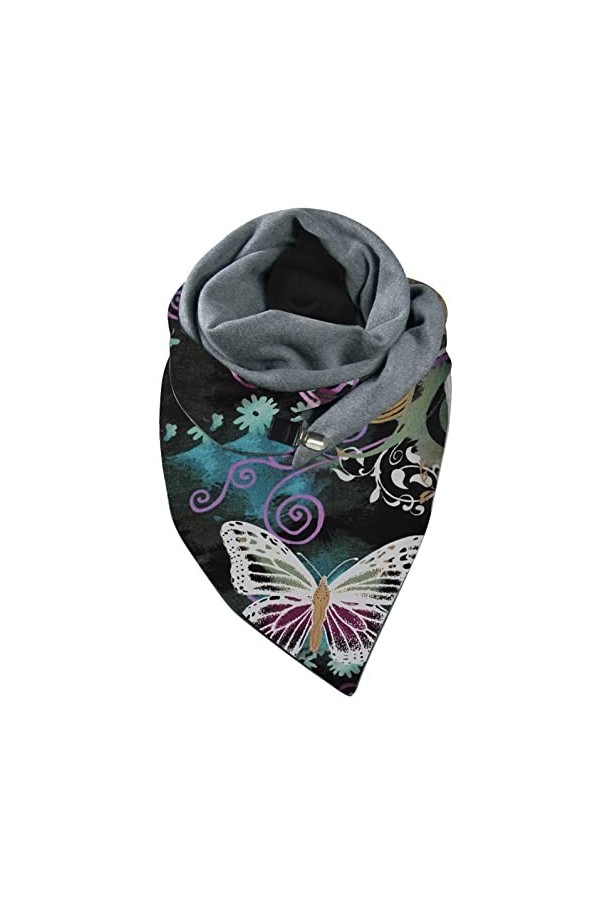 Tomwell Écharpe Femme Rétro Mode Foulard en Peluche Papillon Pissenlit Chat Print Écharpe Triangle Hiver Chaudes Châle Avec B
