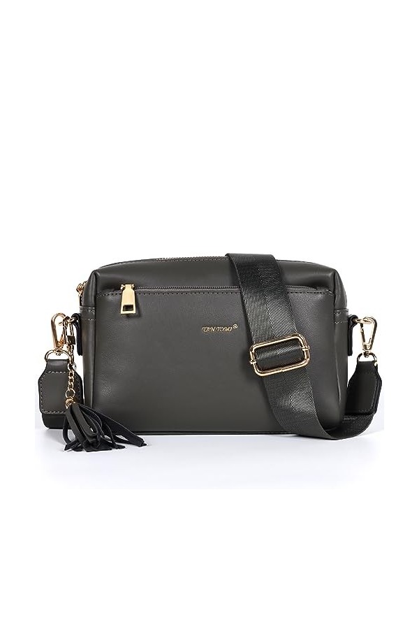 TAN.TOMI Sac à bandoulière pour femme, sac à main pour femme, sac à bandoulière large pour trois compartiments zippés, sac po