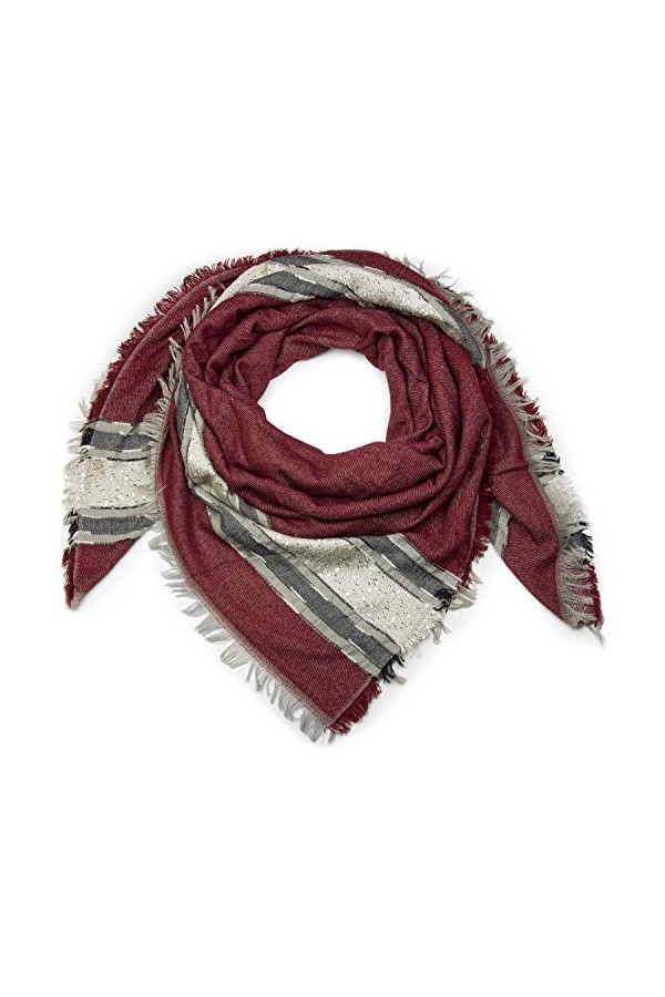 styleBREAKER foulard XXL avec paillettes et rayures, franges, écharpe dhiver, tissu, femme 01016156, couleur:Bordeaux-rouge