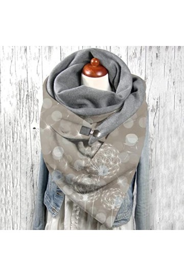 vokkrv Écharpe Femme Hiver Avec Bouton Vintage Foulards ÉLéGant Couleur Unie ÉCharpe Chaud Coton/Plaid en Laine Rétro Automne