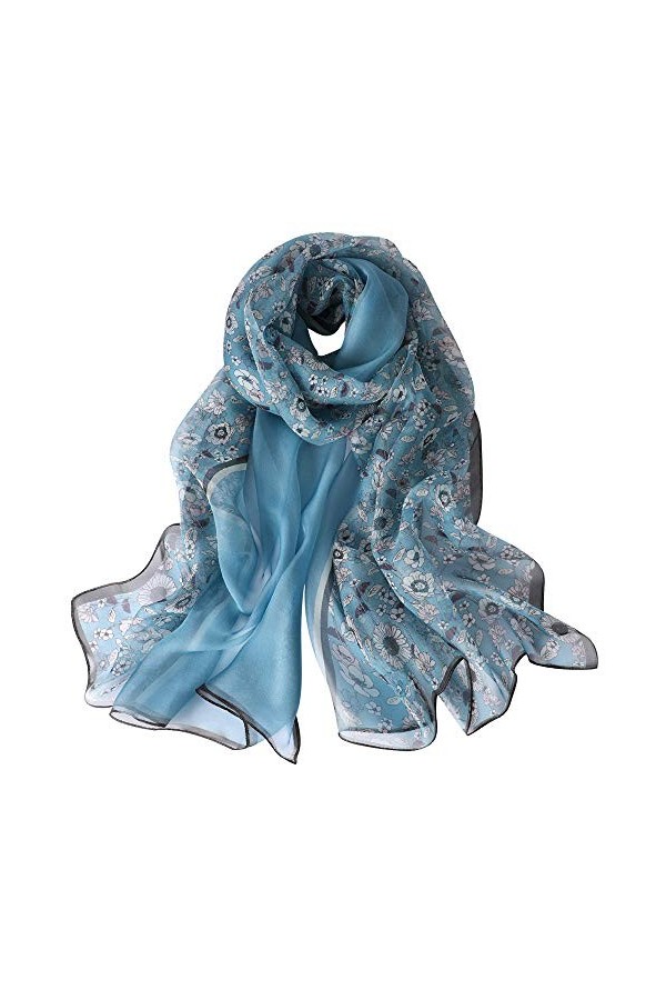 STORY OF SHANGHAI Femme Foulard 100% Soie Imprime Floral Grande Echarpe Châle Ultra-Léger Respirant Elégant 170 * 55CM,Tourne