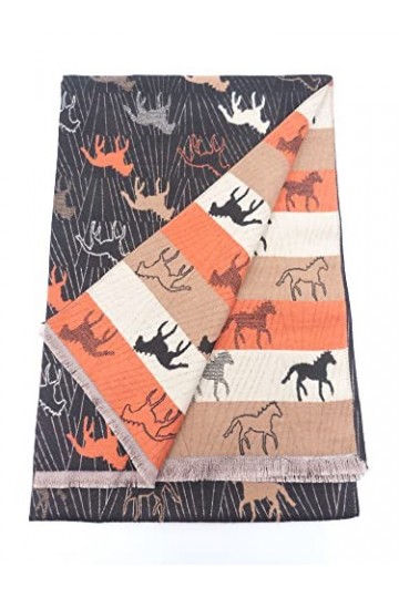 Claudia & Jason Écharpe dhiver réversible double face avec imprimé cheval, Noir , 180*90 cm