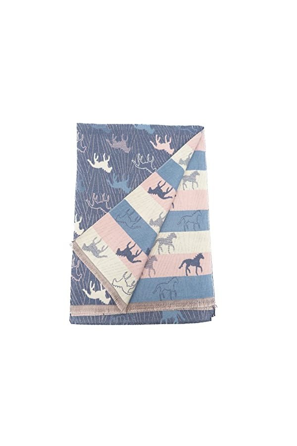 Claudia & Jason Écharpe dhiver réversible double face avec imprimé cheval, Noir , 180*90 cm