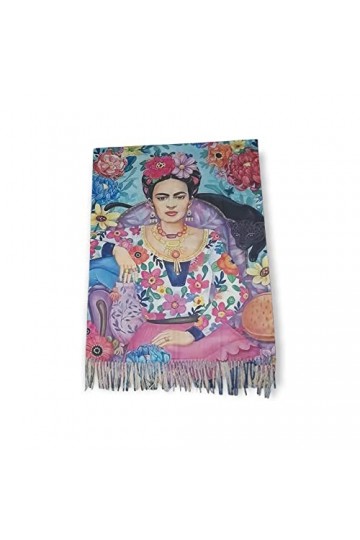Écharpe viscose double impression Frida cadeau femme art mode écharpe foulard, multicolore, Taille unique