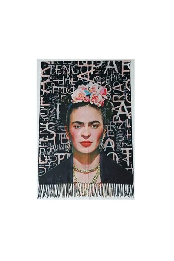 TF Écharpe viscose double impression Frida Kahlo Khalo cadeau femme art mode étole foulard, Multicolore, Taille unique