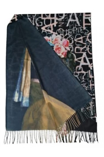 TF Écharpe viscose double impression Frida Kahlo Khalo cadeau femme art mode étole foulard, Multicolore, Taille unique