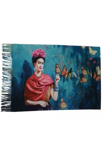 TF Écharpe viscose double impression Frida Kahlo Khalo cadeau femme art mode étole foulard, Multicolore, Taille unique