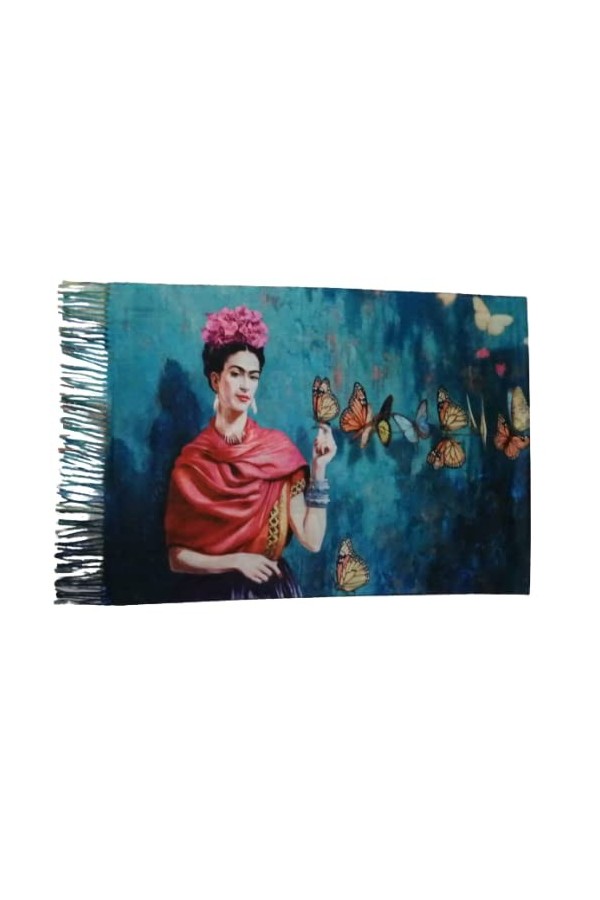 TF Écharpe viscose double impression Frida Kahlo Khalo cadeau femme art mode étole foulard, Multicolore, Taille unique