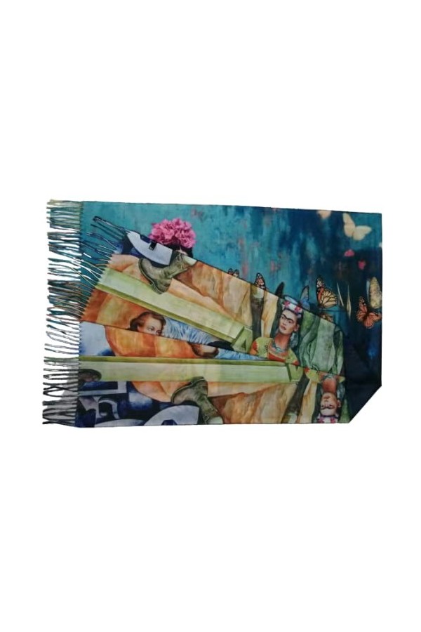TF Écharpe viscose double impression Frida Kahlo Khalo cadeau femme art mode étole foulard, Multicolore, Taille unique