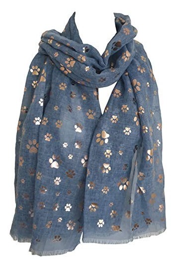 GlamLondon Foulard pour femme avec motif pattes de chien et chat - Bleu - Large