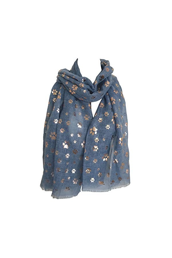 GlamLondon Foulard pour femme avec motif pattes de chien et chat - Bleu - Large
