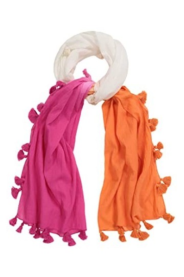 Ulla Popken Écharpe avec dégradé et Pompons, Fuchsia, Taille Unique Femme