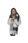 Thingimijigs Écharpe à carreaux ultra douce avec pompons pour femme, noir/gris, taille unique