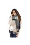 Thingimijigs Écharpe à carreaux ultra douce avec pompons pour femme, noir/gris, taille unique