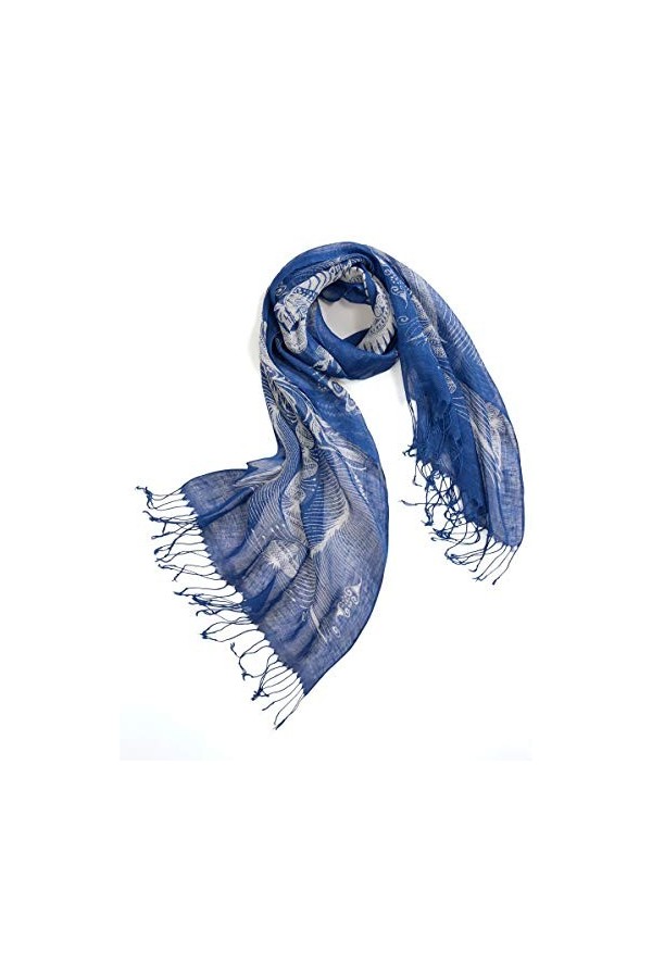 prettystern Tie-Dye Batik imprimé bleu dégradé 100% lin écharpe été longue écharpe femme T67 phoenix