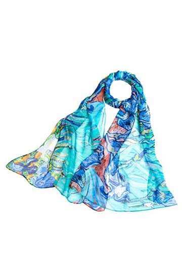 Signare Écharpe 100 % soie légère et douce pour femme, bleu iris, 180 cm x 52 cm