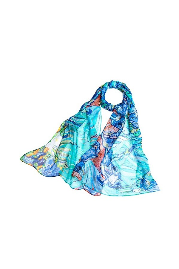 Signare Écharpe 100 % soie légère et douce pour femme, bleu iris, 180 cm x 52 cm