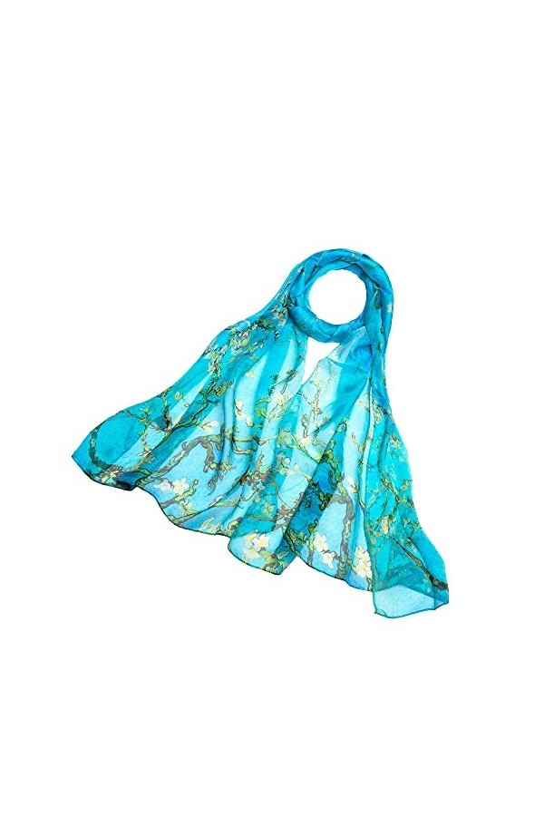 Signare Écharpe 100 % soie légère et douce pour femme, bleu iris, 180 cm x 52 cm