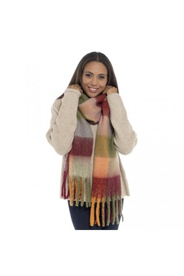 Thingimijigs Écharpe à carreaux ultra douce avec pompons pour femme, multicolore, taille unique