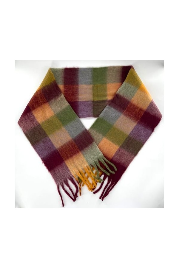 Thingimijigs Écharpe à carreaux ultra douce avec pompons pour femme, multicolore, taille unique