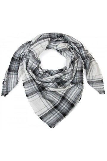 styleBREAKER Écharpe carrée XXL, grand plaid avec motif tartan écossais à carreaux et franges, unisexe 01018137, couleur:Blan